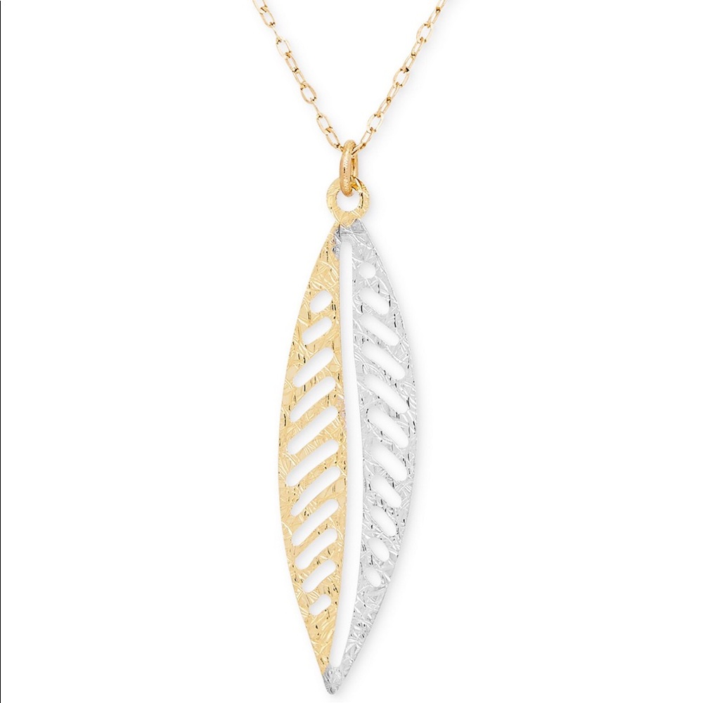 Two-tone Leaf Drop Pendant Necklace 14kt YG